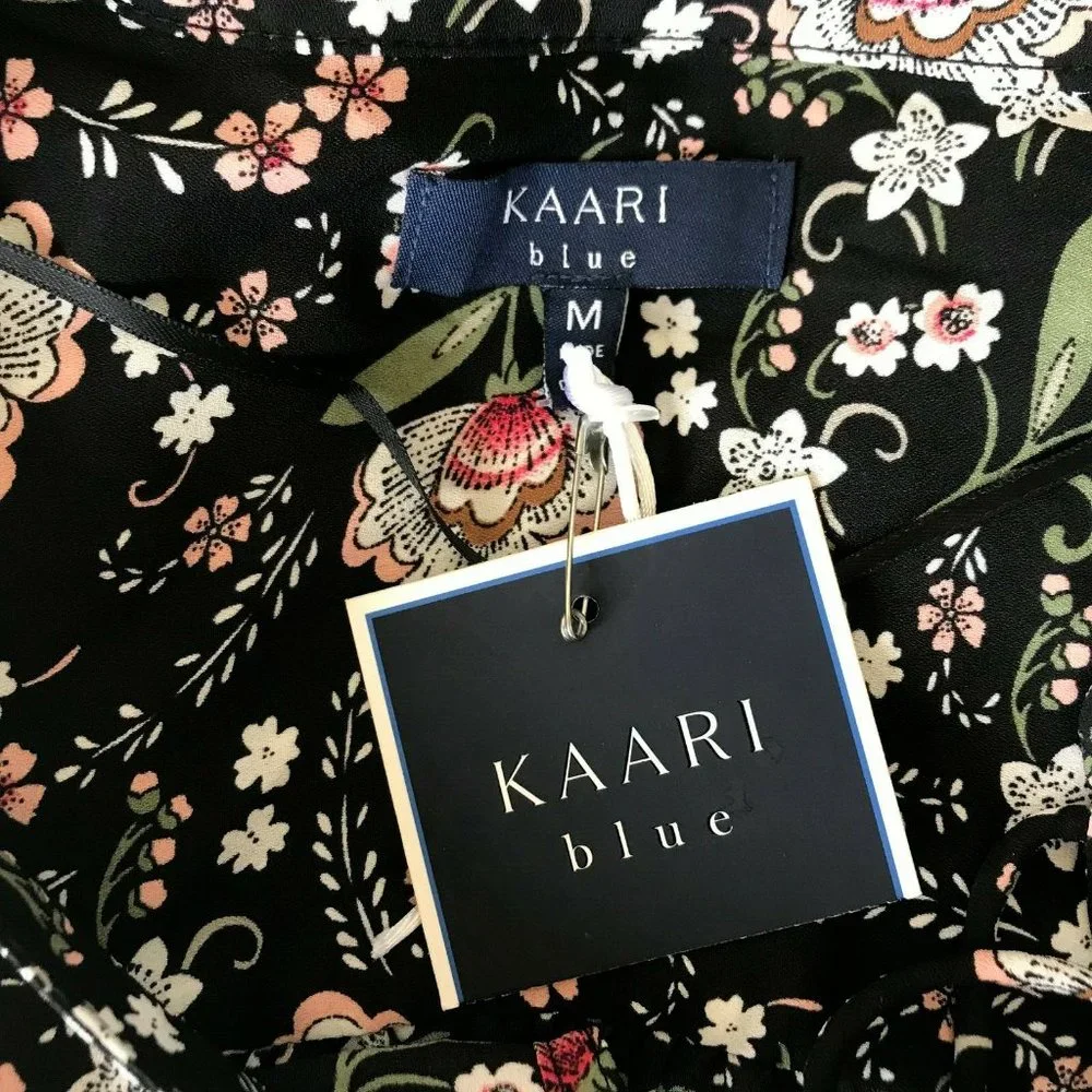 Kaari Blue Hi Low Floral Blouse Top Medium Everyday Essentials 3/4 Sleev… - Picture 11 of 12
